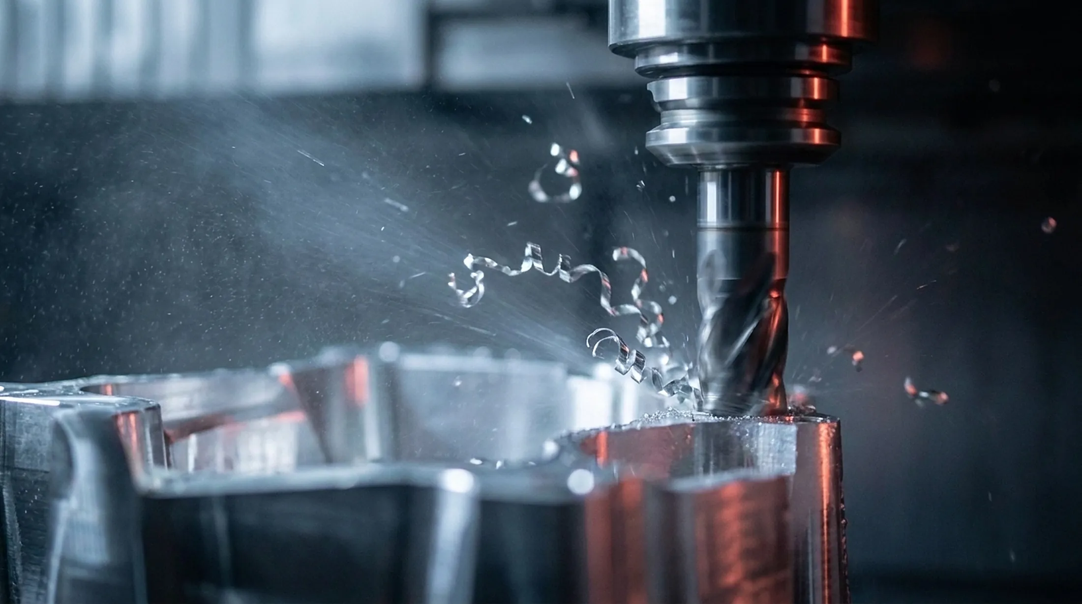 Fresa de metal duro mecanizando un bloque de aluminio